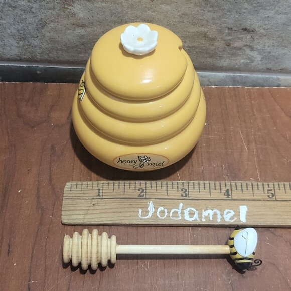 Honey Miel Beehive Honey Pot Daisy Lid Handle Bee Dipper - Picture 9 of 11